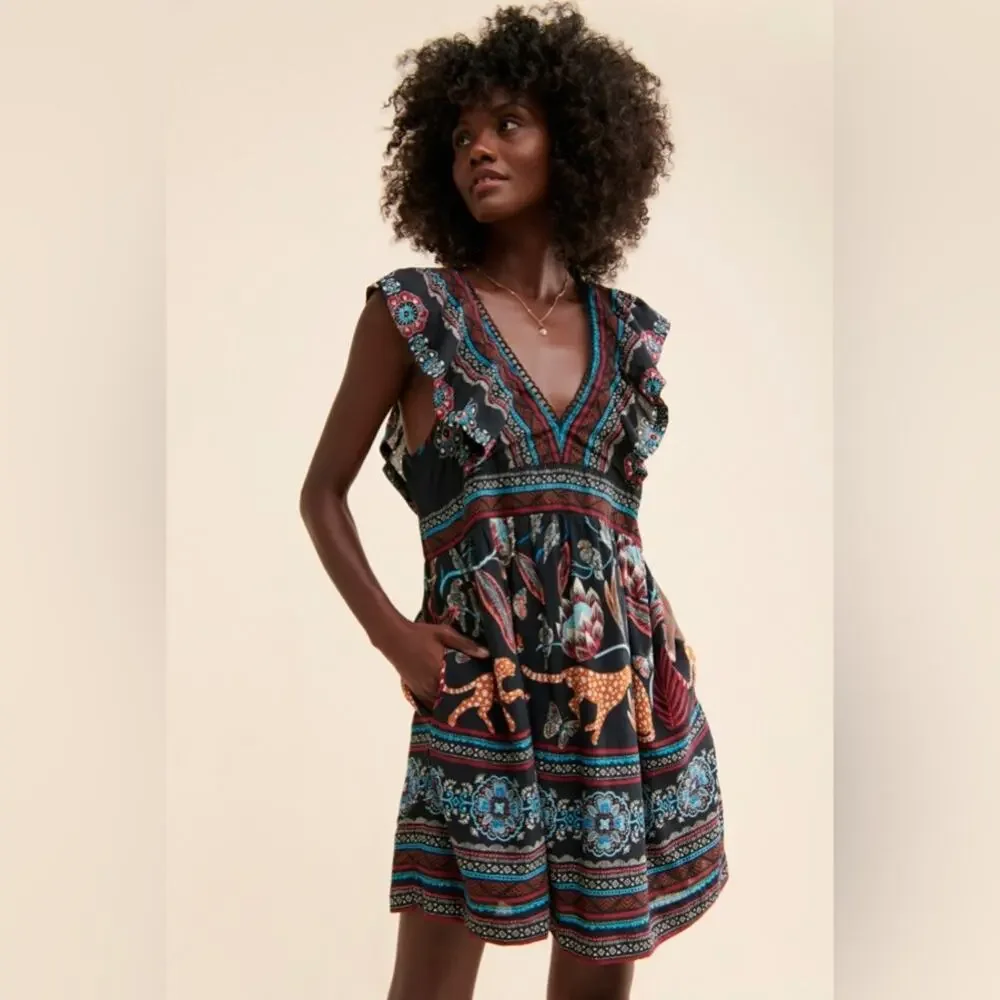 Anthropologie Vneck Plunge Leopard Butterfly Dress - Picture 1 of 13
